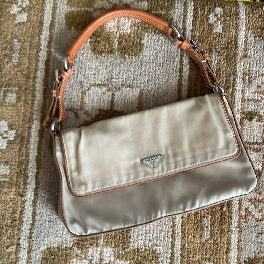Authentic prada nylon& leather baguette bag